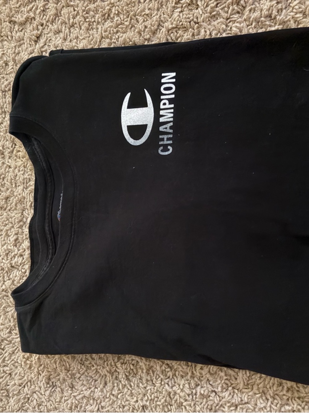 Champion Black Crewneck with Embroidered Blue and Red Logo